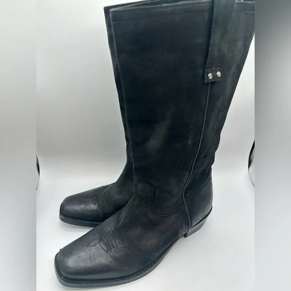 Vintage Foundry Aliza Cowboy Cowgirl campus riding boot black Leather square toe - Picture 5 of 17